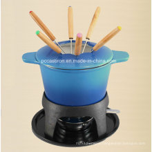 Enamel Cast Iron Cheese Fondue Set with 6 Forks